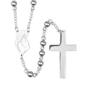 Silver Rosary 6mm Stainless Steel Beads Prayer Jewelry Religious Catholic Cross Necklace