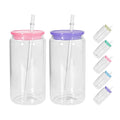 New Arrival 16oz Sublimation Frosted Clear Glass Can Blanks Glass Beer Can With Colorful Lid Wholesale