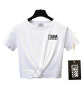 Hot Item Creative Tops Women's Summer Streetwear Crop Top Solid Short Sleeve Twist Front Custom Print Logo Breathable Design
