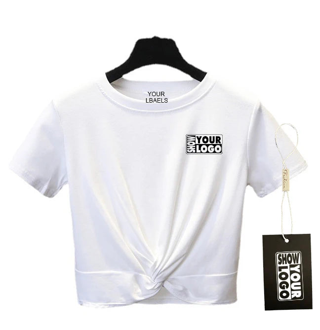 Hot Item Creative Tops Women's Summer Streetwear Crop Top Solid Short Sleeve Twist Front Custom Print Logo Breathable Design