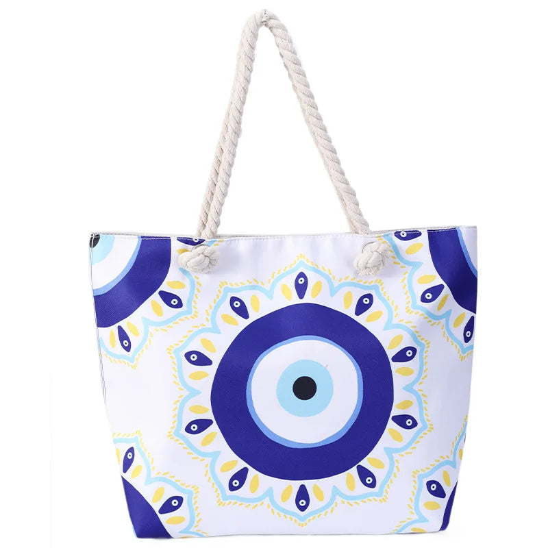 Wholesale Custom Your Image New Design Printed Women Shoulder Beach Bag Evil Eye Bag Summer Beach Tote Handbags Bag