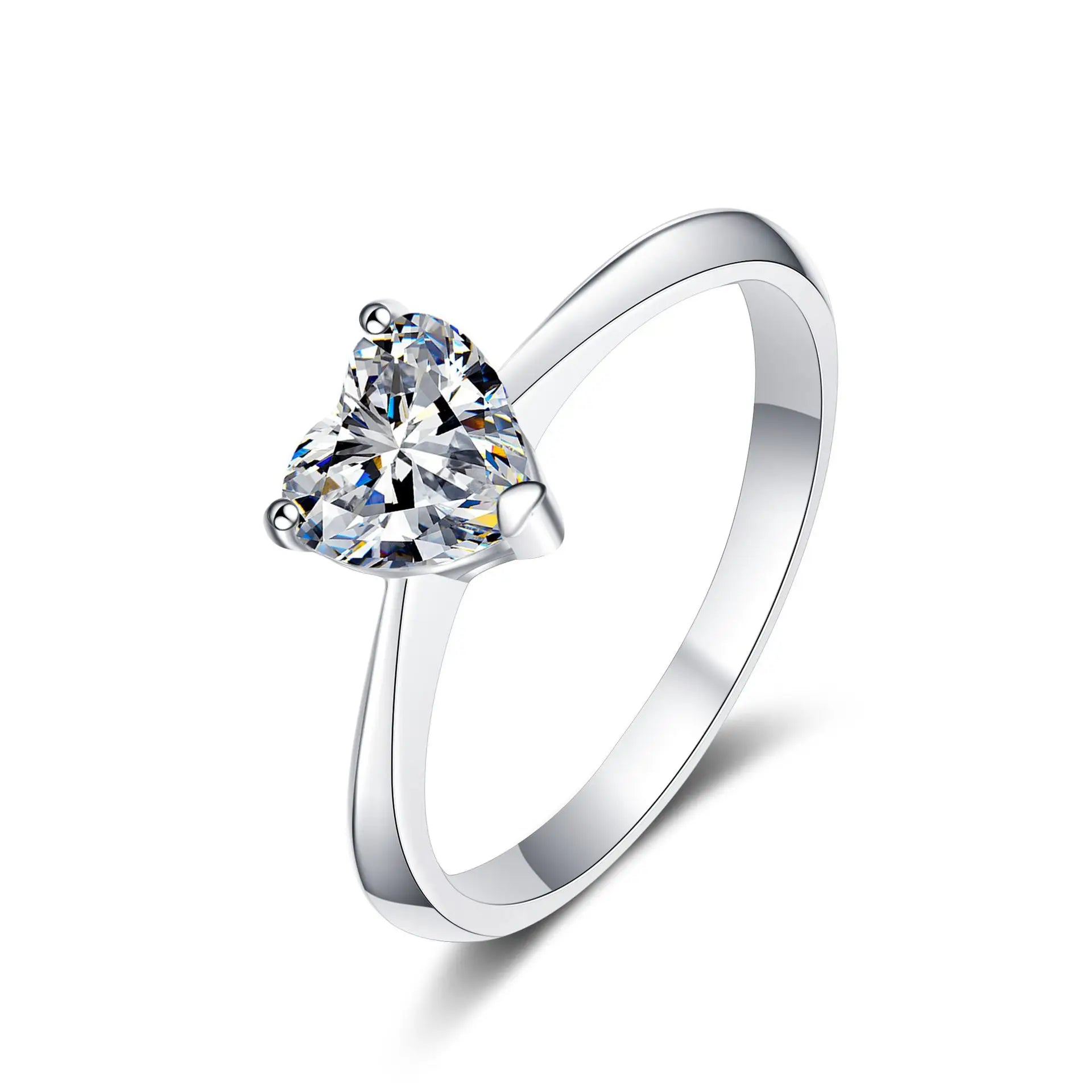 Fine Jewelry S925 Sterling Silver 1Carat Heart Shaped Moissanite Simple Trendy Women Valentine's Day Gift Love Heart Ring