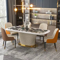 Modern Rectangle Marble Dining Table Set Metal Leather Sintered Stone Dining Table and 6 Chairs Luxury Dining Room Furniture