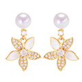 S925 Pure Silver Needle Small Flower Design Natural  Freshwater Pearl Earrings