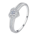 Huitan S925 Dainty Full Paved Imitated Moissanite Heart Shaped Crystal Finger Rings for Women Wedding 925 Sterling Silver Ring