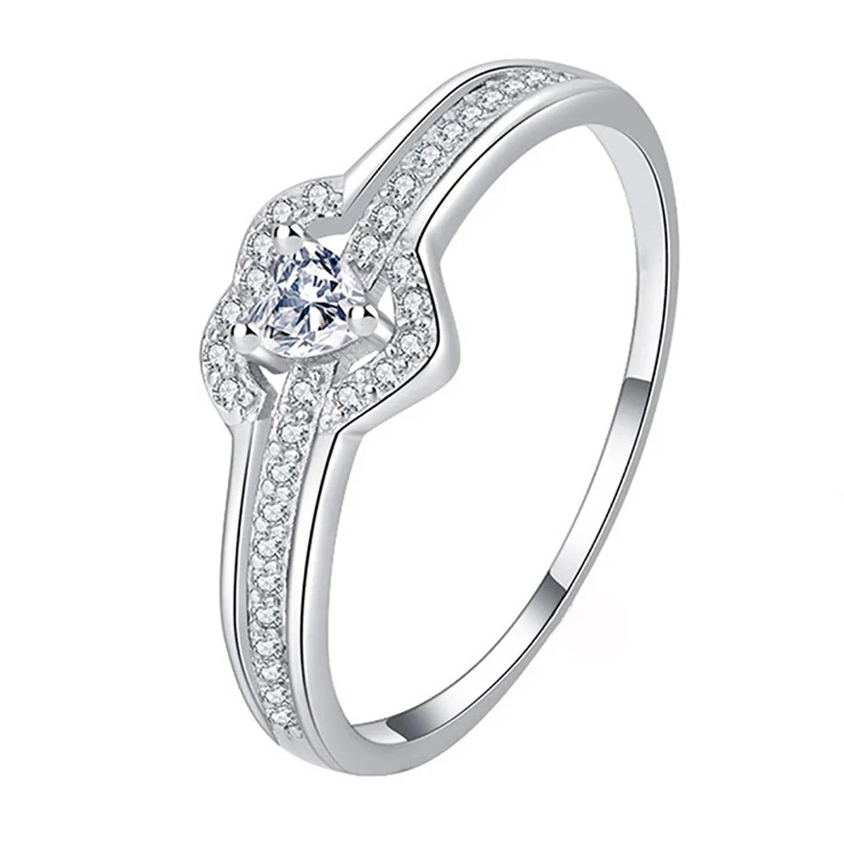 Huitan S925 Dainty Full Paved Imitated Moissanite Heart Shaped Crystal Finger Rings for Women Wedding 925 Sterling Silver Ring