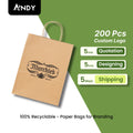 Custom Printed Recyclable Kraft Gift Paper Bag Durable Takeaway Shopping Package with Handle Classic Style
