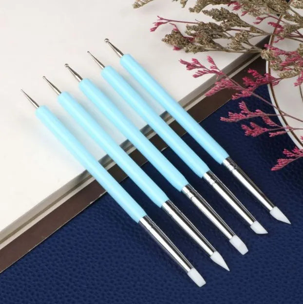 5pcs Dual Ended Nail Art Dotting Painting Tips Manicure Tools Brush Pen Art Silicone Sculpture Emboss Carving Pen