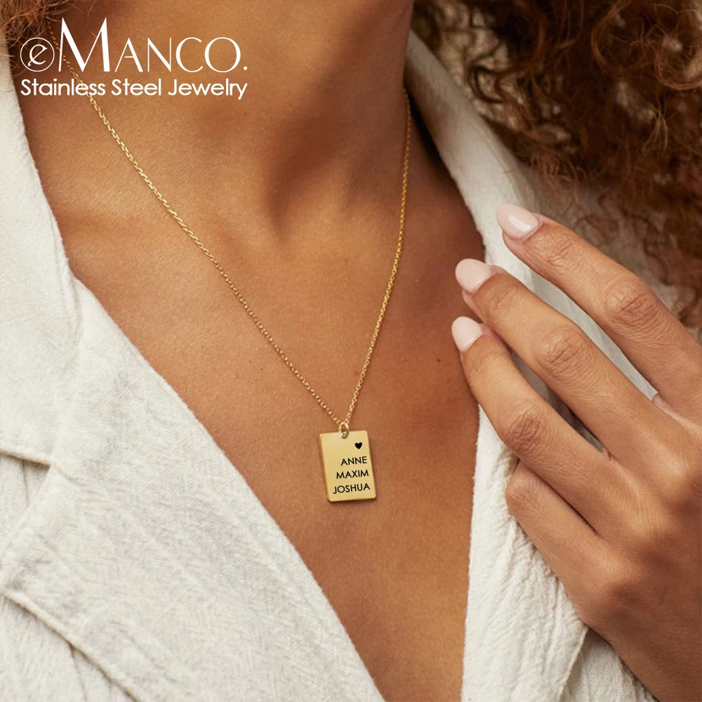 Custom Initials Rectangular Multi-Row Alphabet Pendant Choker Necklaces Minimalist Personality Engraving Stainless Steel Jewelry