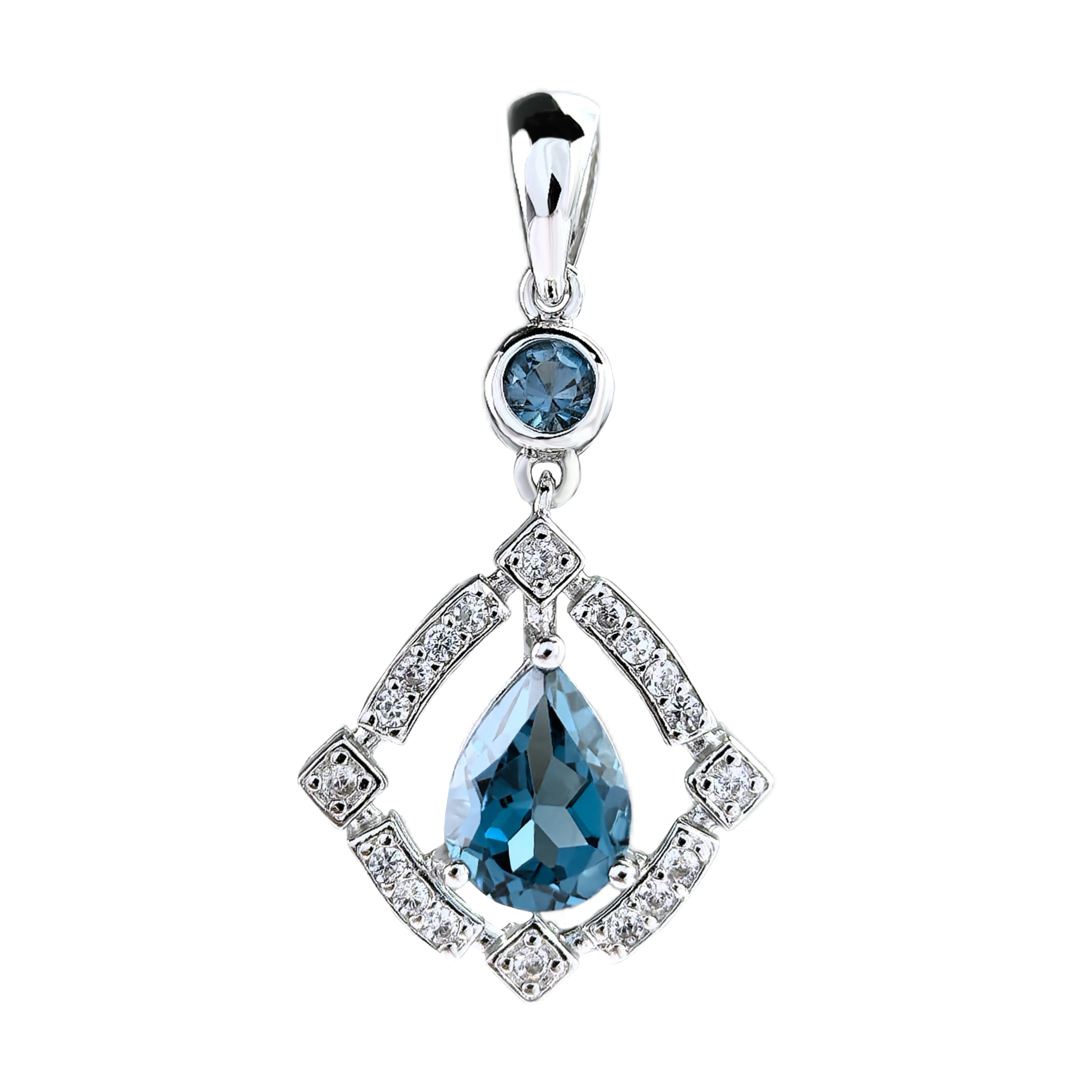 Elegant Rhodium Plated 925 Sterling Silver Natural London Blue Topaz Pendant for Women Fine Pendants
