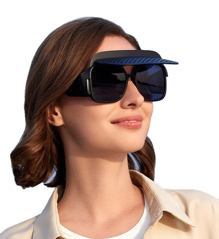 New STY91179 New Large Frame Riding Glasses Men's and Women's Fashion Dazzling Hat Sunglasses Personality Brim Sunglasses