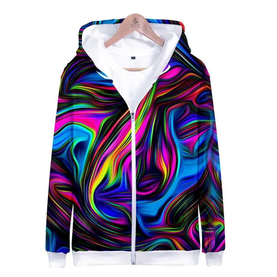 Fitspi Tie Dye Colorful Psychedelic 3d Printed Hoodie Femme Sweatshirt Casual Loose Men Women Pocket Hoodies Fashion Jacket Coat