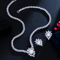 Elegant Shiny White Marquise Cut Flower Big Pearl Cubic Zirconia Bridal Wedding Necklace Costume Jewelry Sets for Party