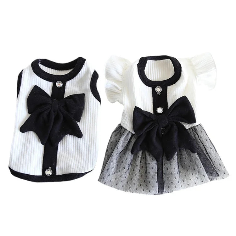 Soft Fashion Luxury Dog Dress Clothes Vintage Couple Outfit Cute Summer Pet Clothes for Small Dog