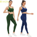 Wholesale Custom Logo High Waist Yoga Wear 2 Piece Set of Spandex/Nylon Legging Bra Women Gym Fitness Solid Pattern Adult Size