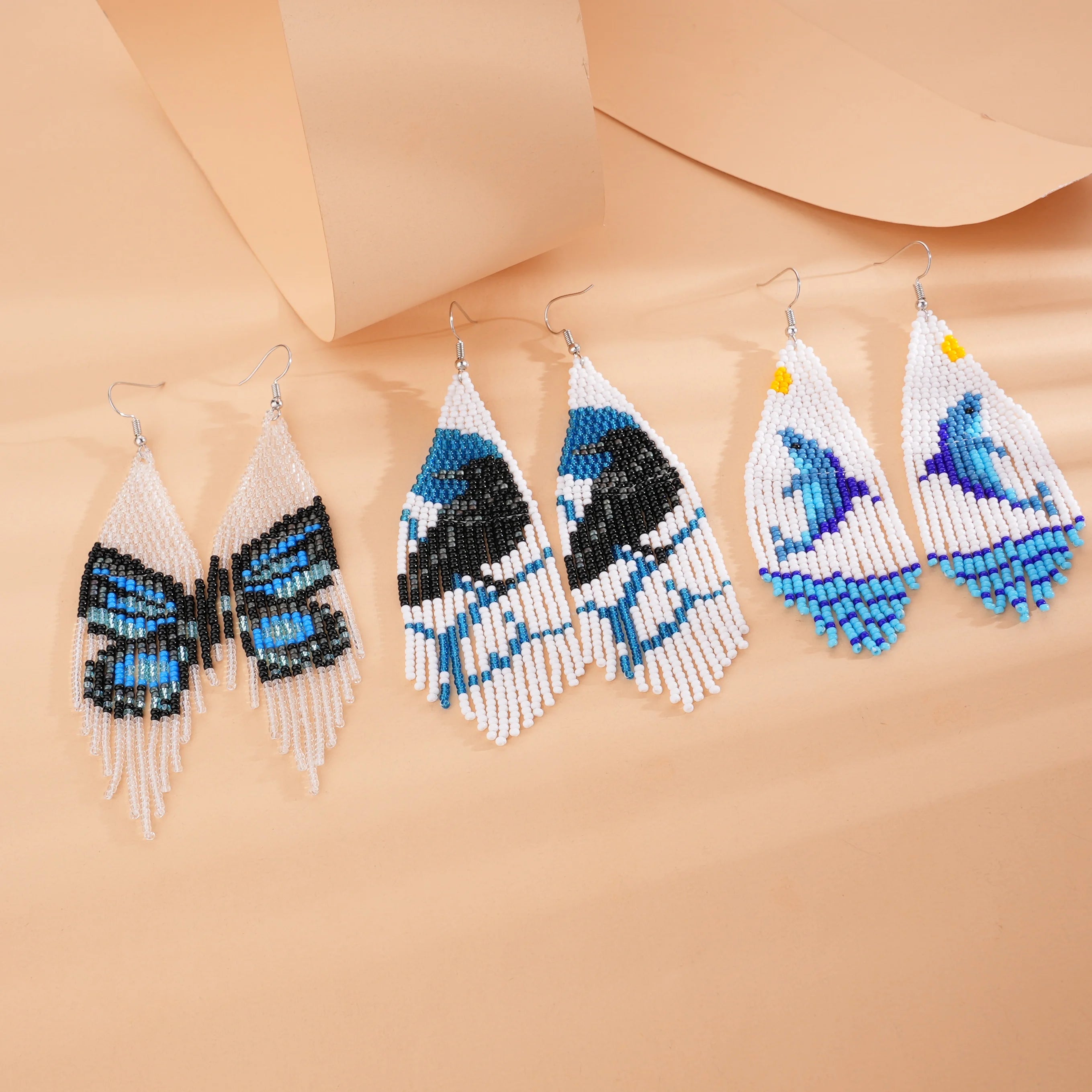 Multi Animal Designs Butterfly Bees Bird Dog Cat Snake Handmade Luxury Long Seed Beaded Tassel Earrings