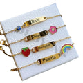 QIUHAN Engraved Letter Flower Bar Bangle Adjustable Strawberry Custom Rainbow Name Bracelet