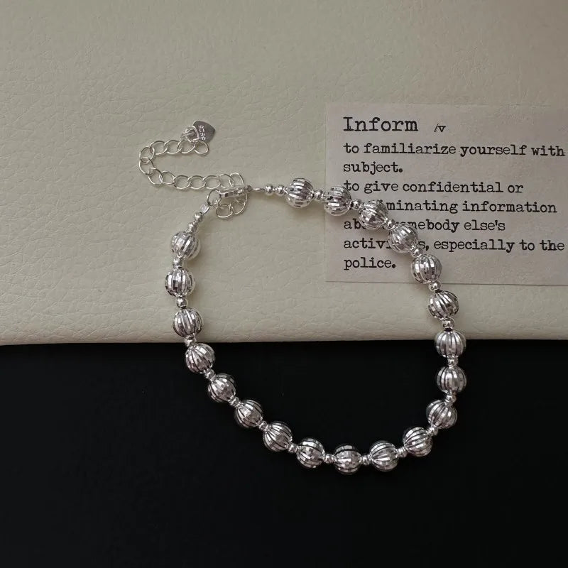 Korean Style 925 Sterling Silver Handmade 6MM Beads Beaded Bracelet for Women Fine Jewelry