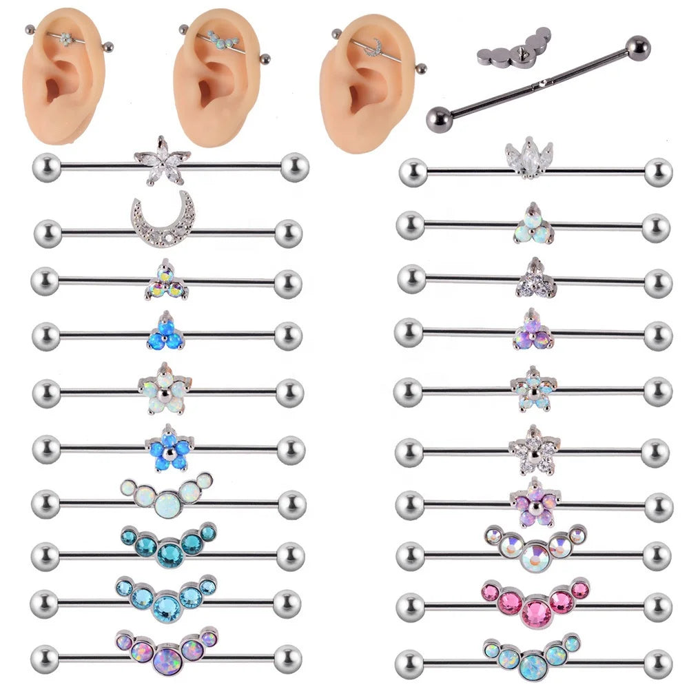 Gaby New  G23 ASTM F136 Titanium Cartilage Earring Opal  Flowers Shape 14G  Industrial Barbell  Piercing Titanium Body Jewelry