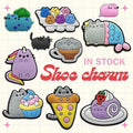 Hot Sale Designer Soft Kawaii Food Character PVC Rubber Decor Clogs Charm Kitten Cat Ornaments Cup Cake for Girls Party