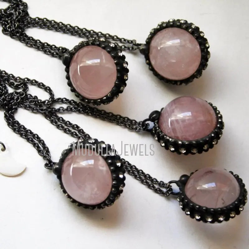 NM43183 Small Rose Quartz Crystal Ball Necklace Round Rose Quartz Layering Necklace Rose Quartz Sphere Necklace