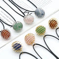 New Style Natural Stone Copper Wire Wrapped Spring Pendant Necklace Gemstone Jewelry Green Aventurine Amethyst Pendant
