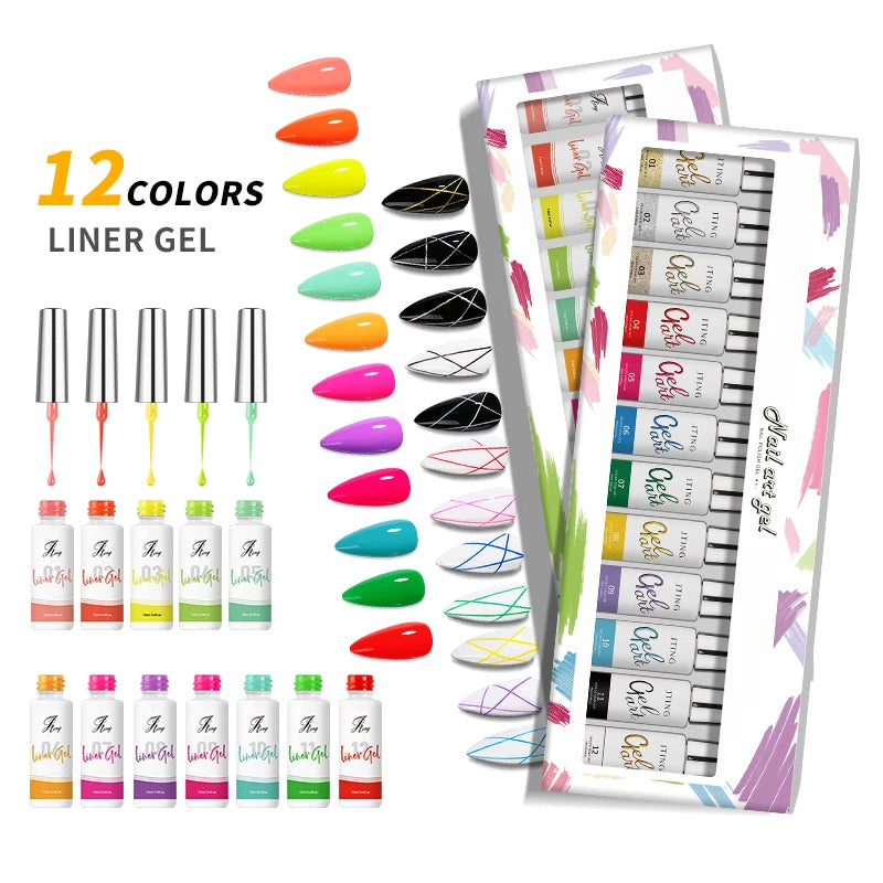 JTING Global Fashion Wholesale 24 Colors Set Soak Off Nail Art Liner Gel Nail Polish New Gel Brush Liner Gel Painting