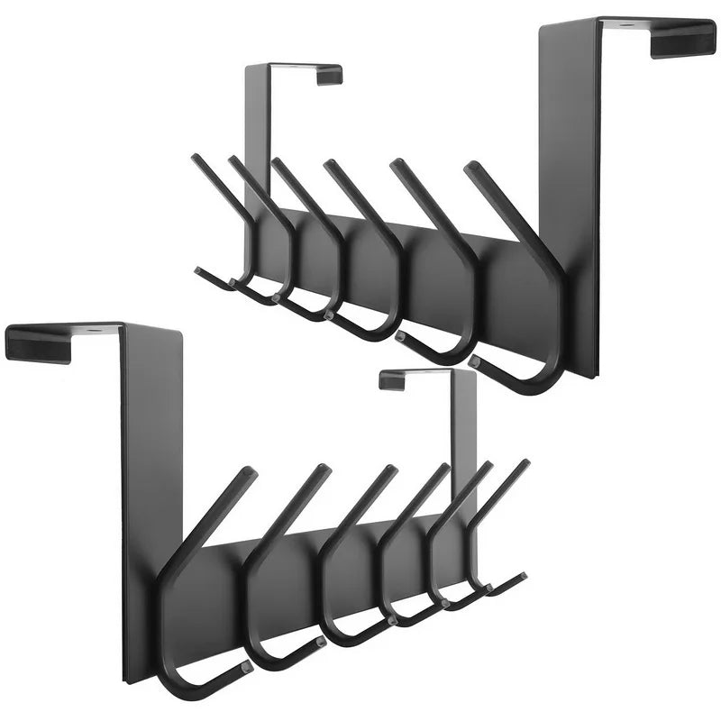 Door Hooks 6-Piece Clothes Hat Towel Coat Hanger Stainless Steel Black Garage Bathroom Wall Mounted Eco-Friendly Multifunction