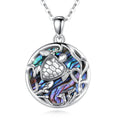 Isunni S925 Sterling Silver Sea Turtle Pattern Mother of Pearl Shell Necklace