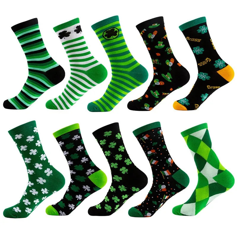 WUYANG FACTORY WY-079 Wholesale St. Patrick's Holiday Clover Fashion and Fancy Crew Socks for Unisex Size for Man and Women
