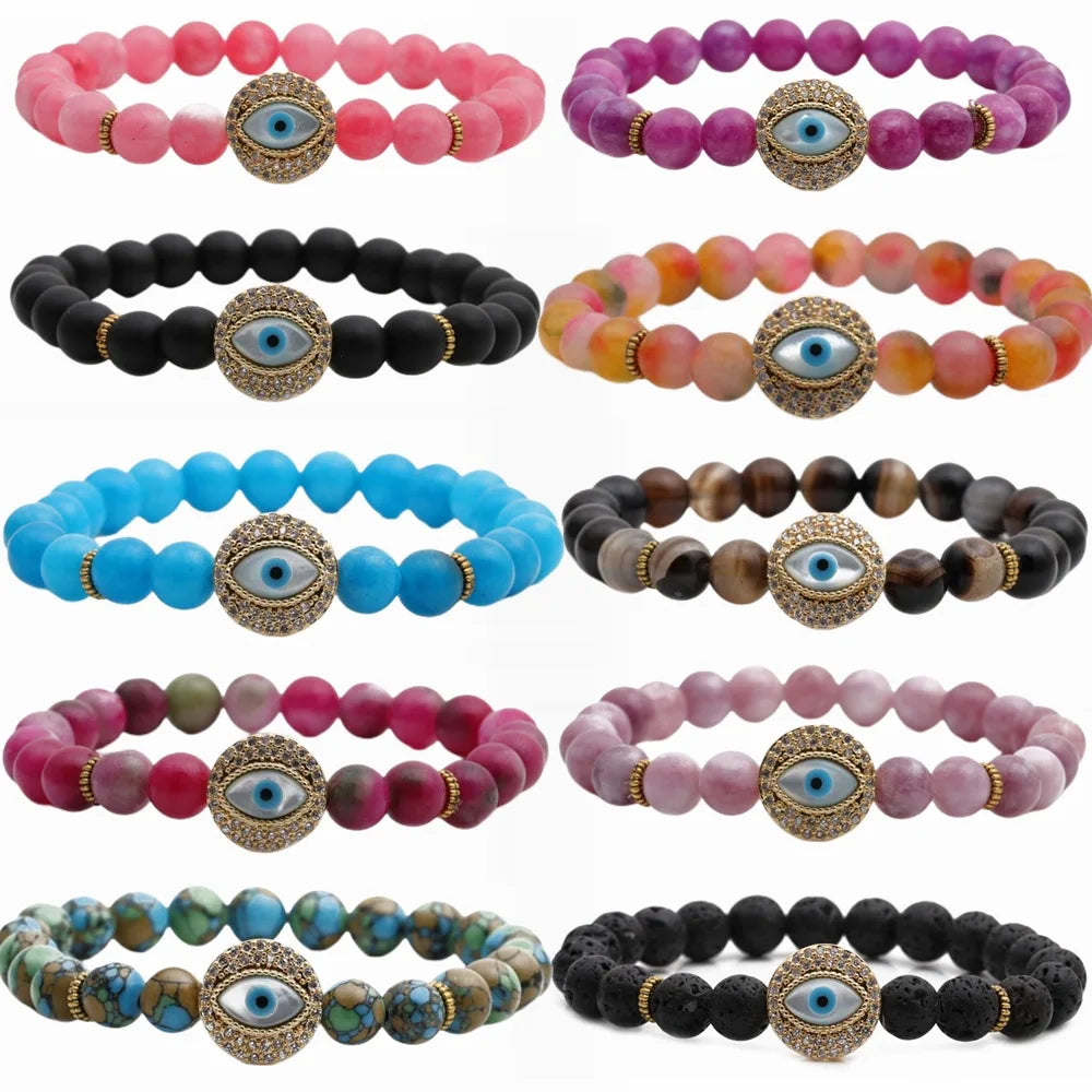 MIENTER 2023 Fashion Beaded Jewelry Women Men Natural Crystal Stone Beads Adjustable Beaded Eye Bracelet