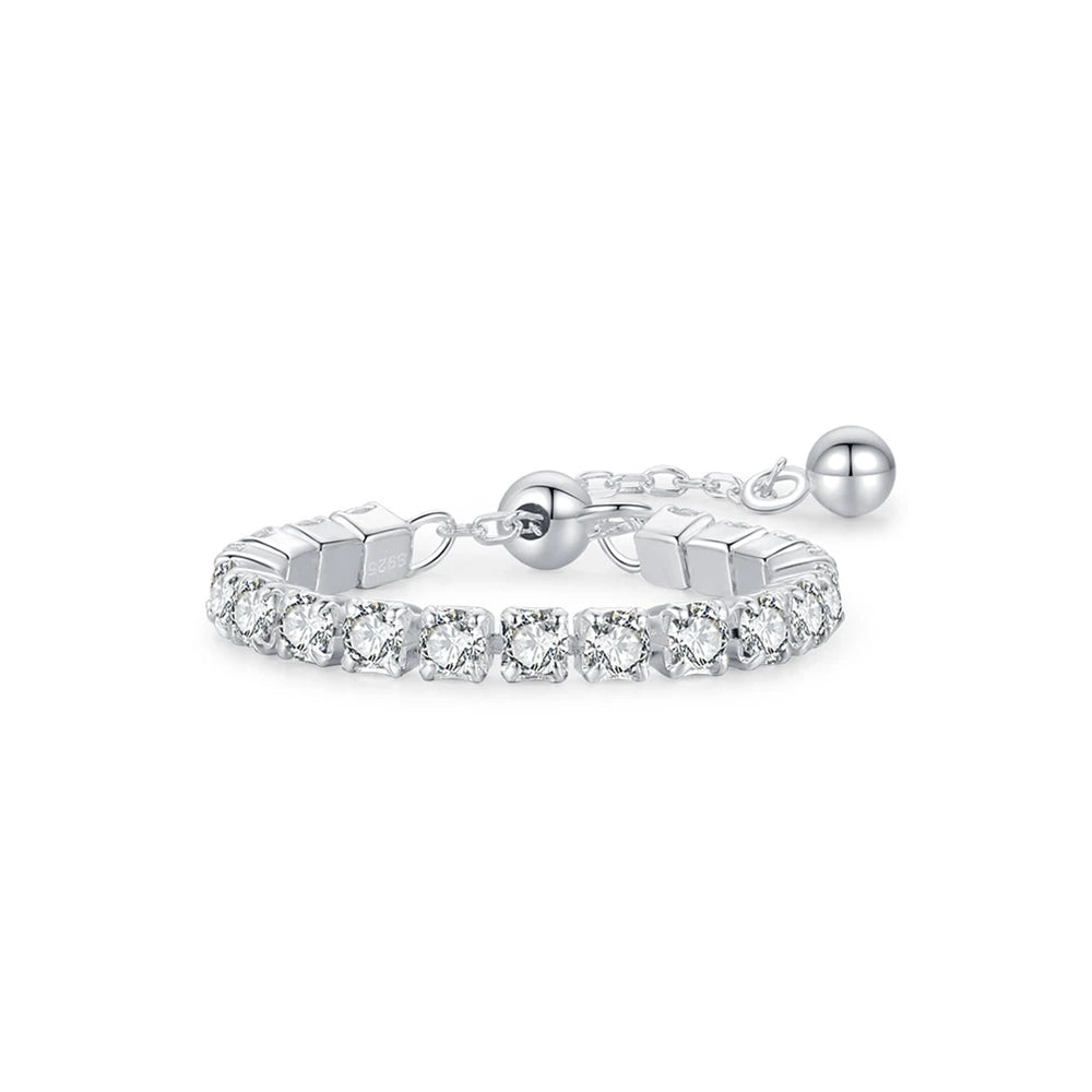 Daidan Rings Jewelry Women Korean Silver 925 Adjustable Finger Simple Tennis Chained Cubic Zirconia Iced Out Ring