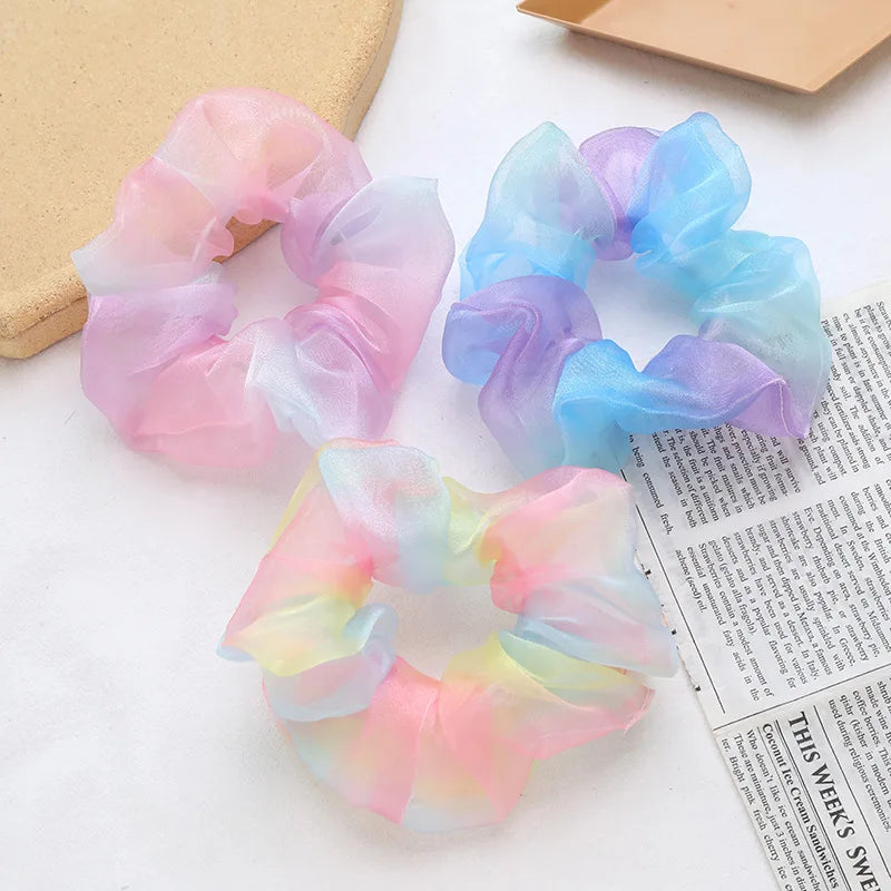 Ins Korean Colorful Organza Hair Rope Hair Scrunchies Ties Elastic Hair Ties