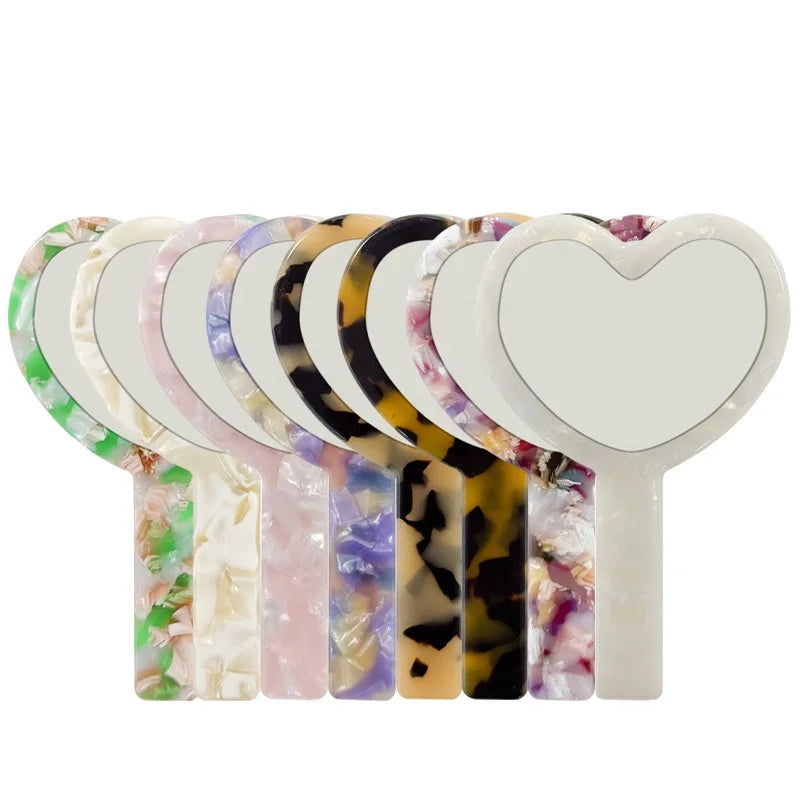 PDANY Vintage Wholesale Fashion Heart Shape Compace Mirror Eco Friendly Cellulose Acetate Handheld Customizable Mirror for Women
