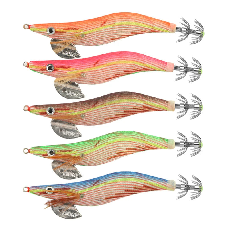 WEIHE 3.0#/16g 3.5#/23g 5colors Luminous Wood Shrimp Lure Artificial Fishing Bait Squid Baits for Saltwater