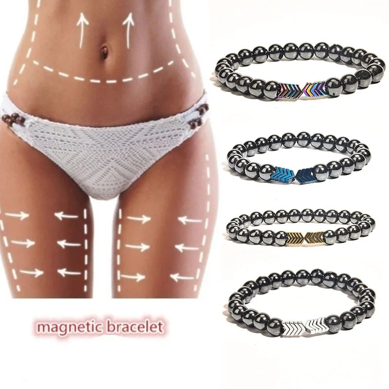 Black Cool Magnetic Slimming Bracelet Beads Hematite Stone Therapy Health Care Magnet Beads Bracelet