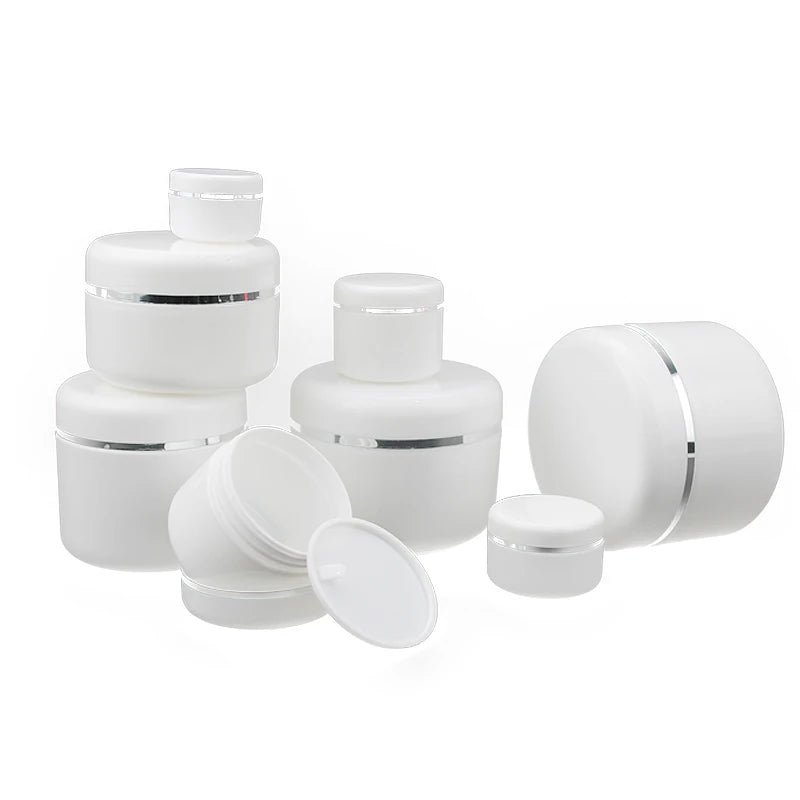 10g 20g 30g 50g 100g 150g 200g PP White Plastic Skin Care Face Cream Jars Cosmetic Make up Jar Loose Powder Pot With Screw Lid