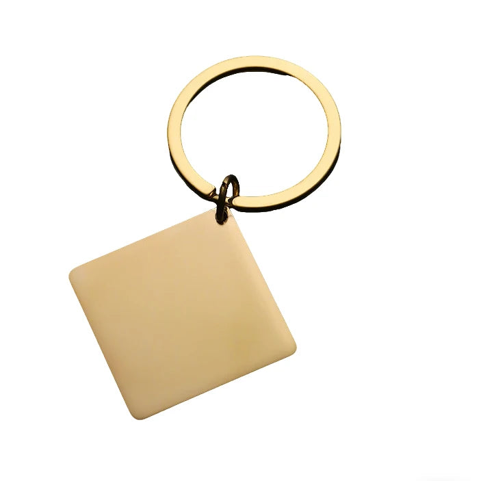Wholesale Custom 30x30mm Stainless Steel Keychain Square Blank Keyring with Fashionable DIY Laser Logo