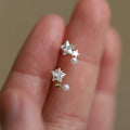 Cute Fashion 14K Gold Plated 925 Sterling Silver Zircon Pearl Star Shaped Stud Earrings for Women