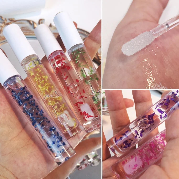 Wholesale Vegan Rose-Petal Lip Oil Clear Lip Plumping Gloss with Private Label