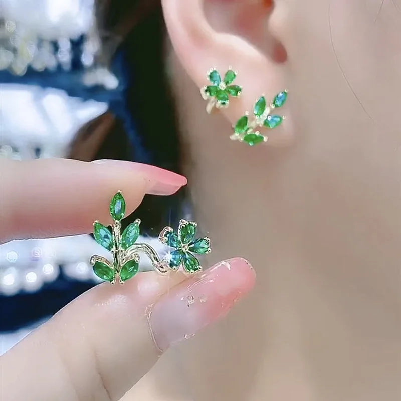 European Fashion Rhinestone Earrings Female Temperament Geometric Flower Leave Shinny Crystal Drop Earring