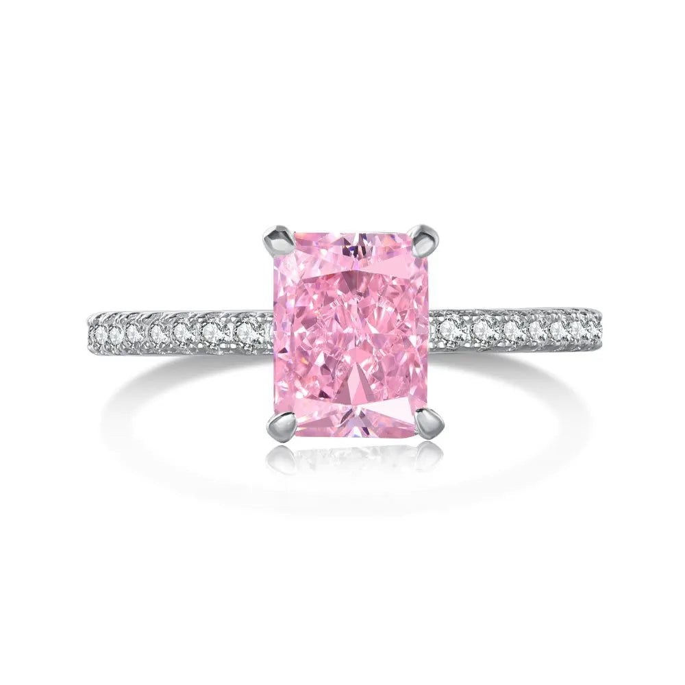 925 Sterling Silver Rectangular Shape 8A Zircon Geometric Engagement Ring for Women