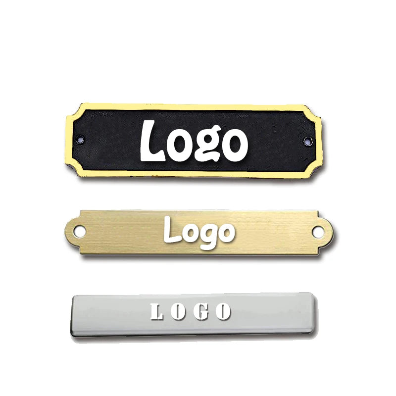 Custom Gold Brass Printing Engrave Brand Logo Lapel Pin Handbag Accessories Design Nameplate Metal Logo Sticker for Bag