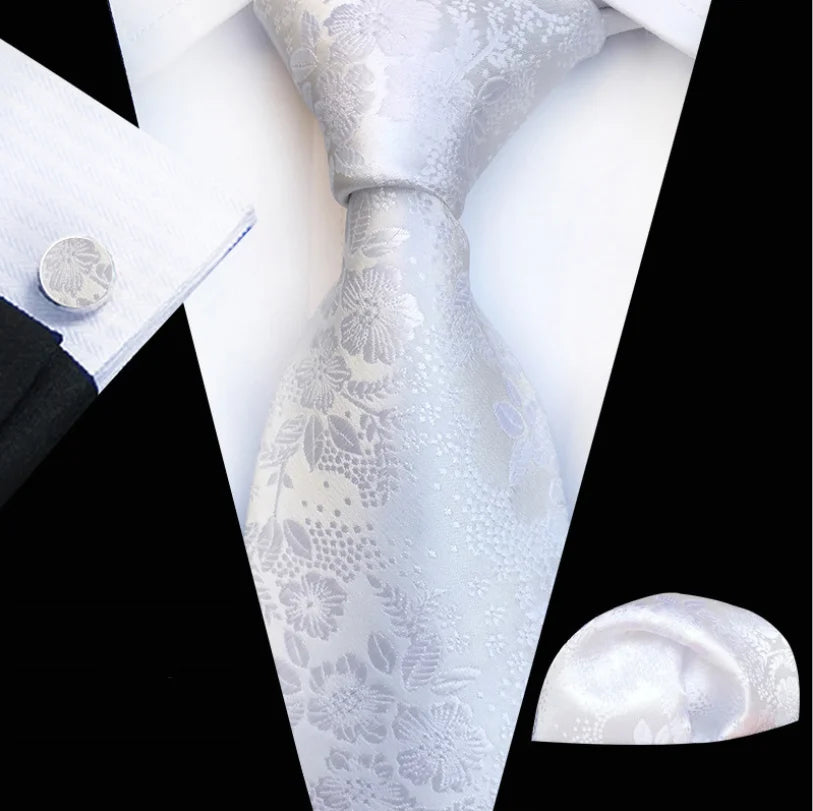 Fashion Floral Neckties With Pocket Squares Wholesale Men Ties and Hanky Cufflinks Set Casual Ties for Men Italian