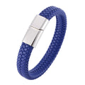 Mens 316 Stainless Steel Braided Rope Leather Strong Magnetic Buckle Bracelet Mixed Color