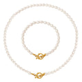 Wholesale Women's Dainty 18K Gold Stainless Steel Freshwater Pearl Bracelet Necklace Trendy Natural Freshwater Pearl Jewelry
