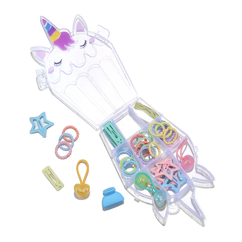 MIO New Unicorn Cartoon Gift Box Cute Candy Color Mini Kids Hair Clip Hair Ties Sets Little Girls Hair Accessories