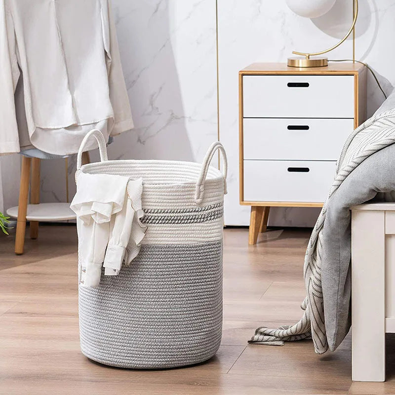 Cotton Rope Woven Portable Folding Basket Handmade Storage Basket for Laundry Sundries Dirty Clothes