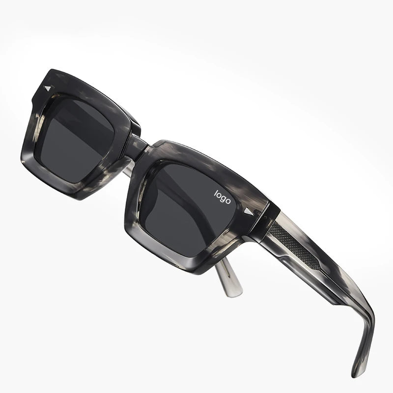 S32111 Hot Selling Custom 3D Metal Logo Square Sunglasses for Women High Quality Luxury Acetate Polarized Sunglasses 2025