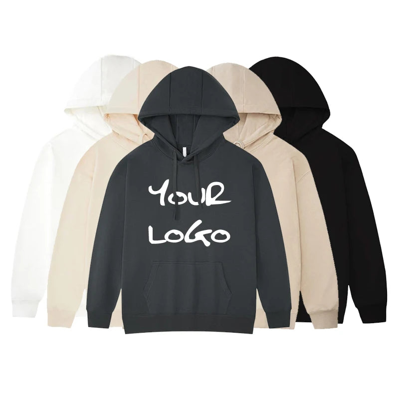 Men's  American Fashion Hoodie Loose Black Solid Color Hoodie 410g Plus Fleece Hoodie Custom logo Men